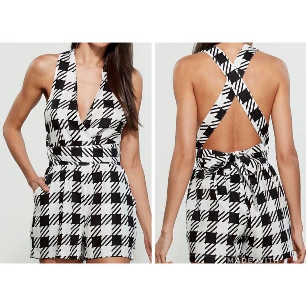 Onia Amelia Houndstooth  black&white Linen Romper sz Medium